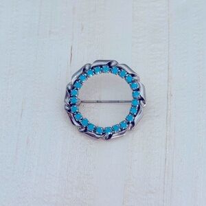 Silver and Turquoise Circle Brooch